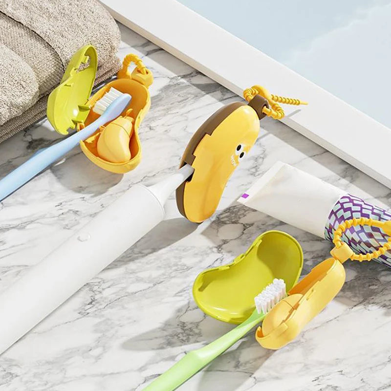 Travel Protector Case Portable Toothpaste Capsule Holder Dustproof Hiking Camping Organizer 2-in-1 Banana Toothbrush Head Cover