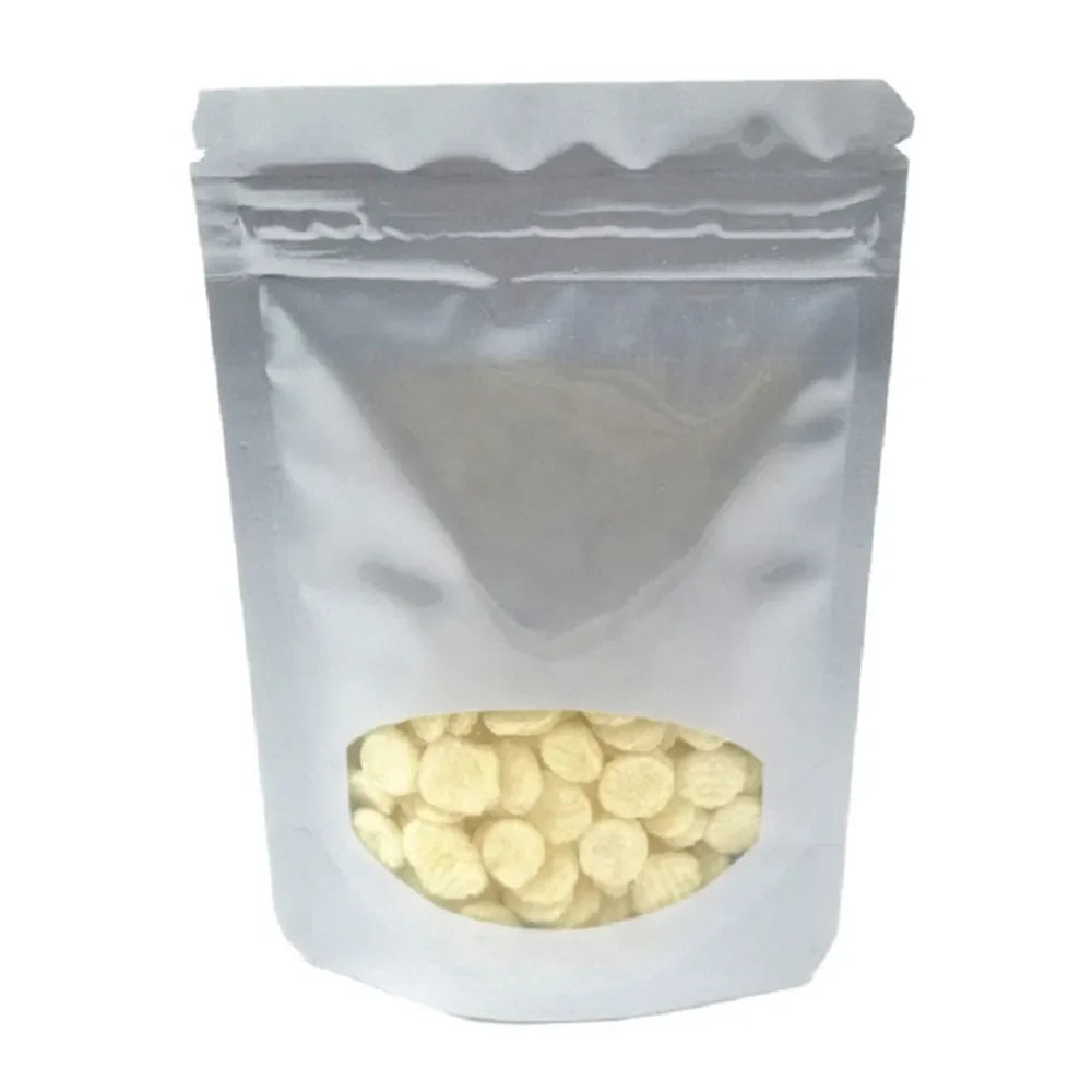 100Pcs Glossy Colors Aluminum Foil Stand Up Zip Lock Pouches with Clear Window Plastic Packaging Bag Gift Snacks Beans