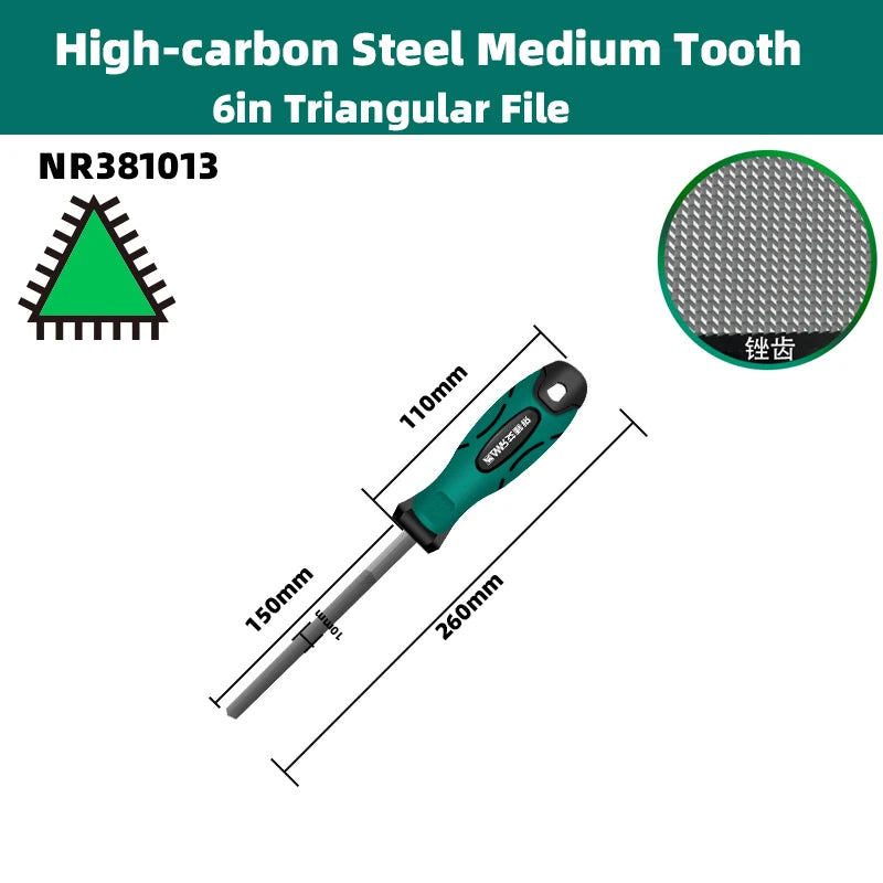 AMR 1pc Metal File 6 Inch Professional Carbon Steel Flat/Half-Round/Triangular Square Round File for Metal Work