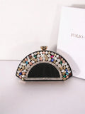 Luxury Collection Four Elegant Semi Circular Handbags in Black Pink Silver Sparkling with Golden Accents Colorful Gems