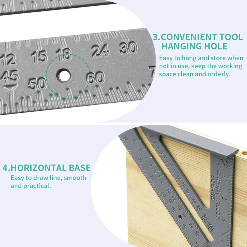 7-inch imperial set square, 90-degree reinforced silver set square, aluminium alloy carpenter’s measuring ruler