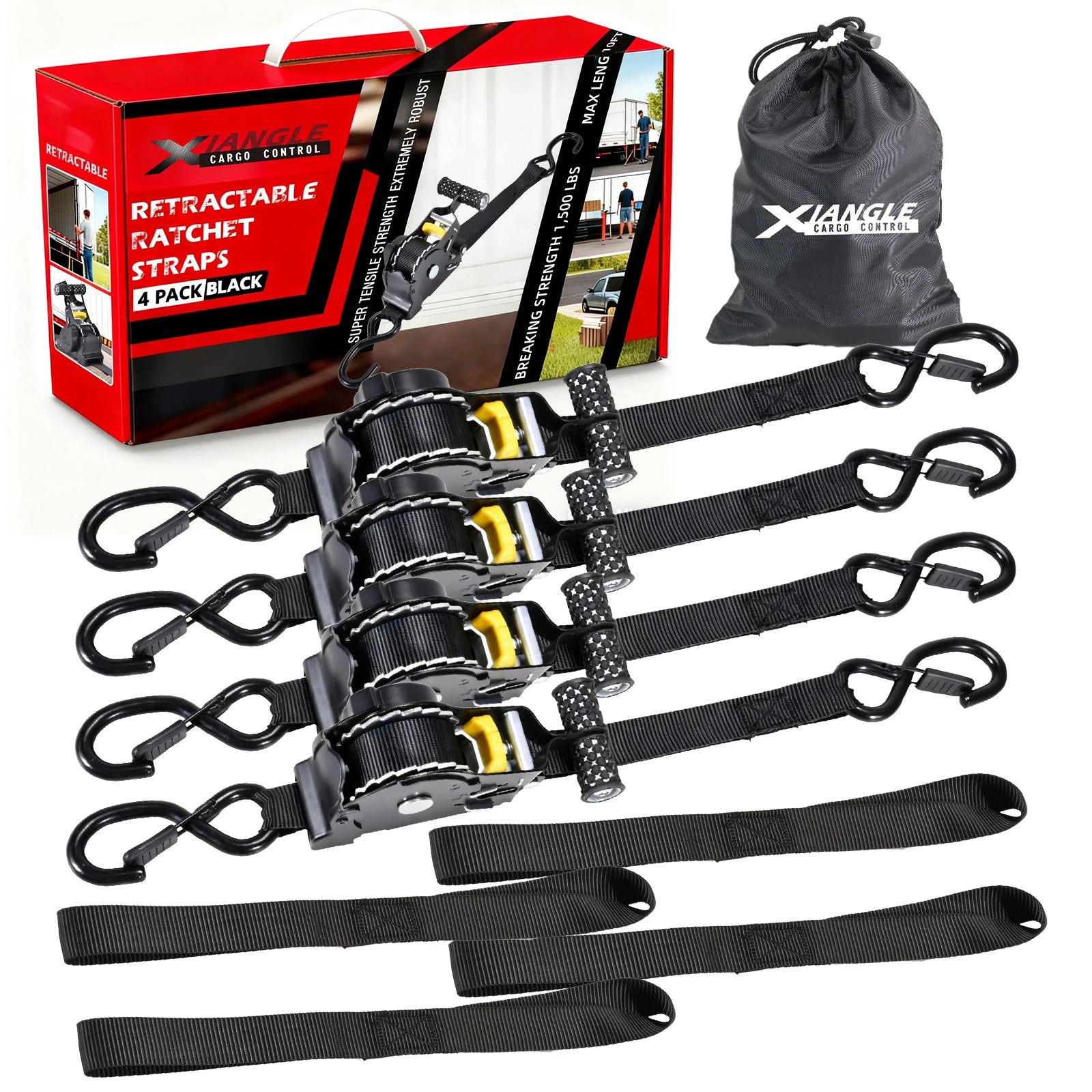 1" X 10ft Automatic Retractable Ratchet Strap 25mm 680kgs Self Retracting Tie Down Auto Retractable Ratchet Straps With S Hook