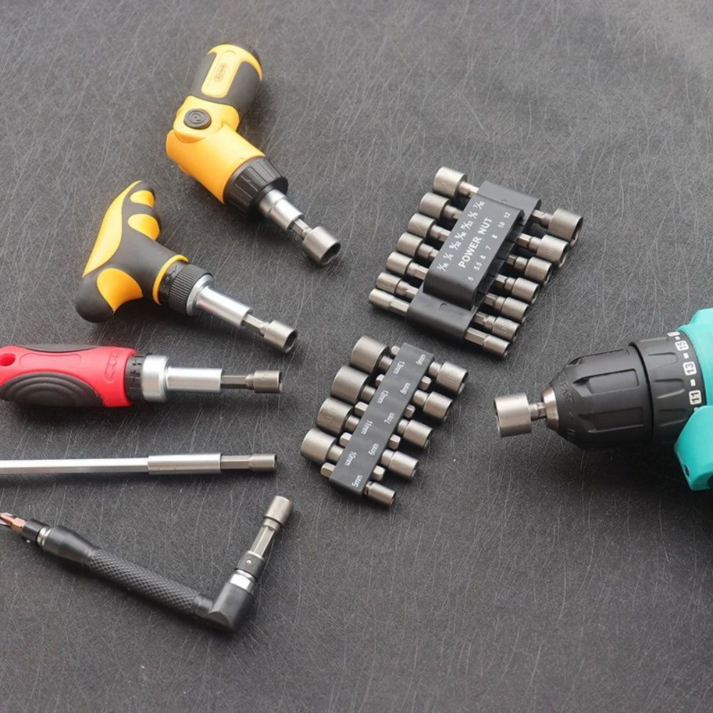 1-4Set 5-12mm Hexagon Nut Driver Drill Socket Screwdriver Wrench Set 9/14Pcs Screwdriver Socket Pneumatic for Woodworking Tools