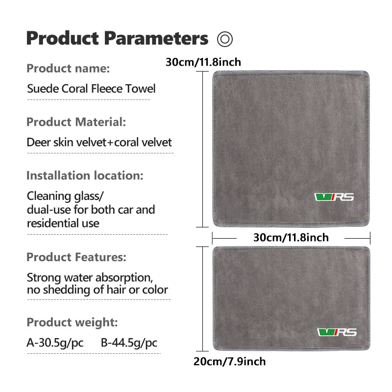 Super Absorbent Car Drying Towel Coral Velvet Cleaning Cloth For Skoda VRS Octavia 1 2 3 Rapid Kodiaq Karoq Fabia Kamiq Superb