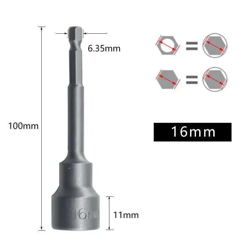 Magnetic Impact Nut Screwdrive Socket Set Metric Grade Nut  Driver Drill Bit Set 6.35mm Hex Shank 100mm Drill Bits Adapter Tools