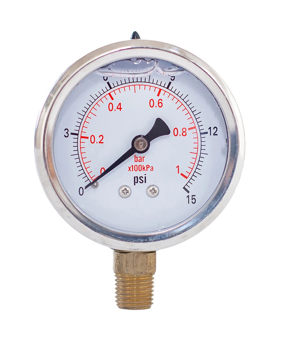 JIVTO Glycerine Filled Pressure Gauge 2.5" 1/4 NPT Lower Mount 30, 60,100,160, 200, 300, 400,600,2000,3000,5000,10000 Psi & Bar