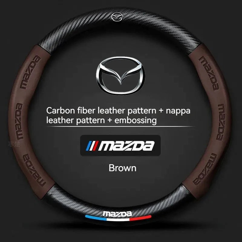 For Mazda 3 5 6 SKYACTIV CX30 CX5 CX8 CX9 MX5 RX8 RX7 BT50 Axela Atenza Car Steering Wheel Cover Carbon fiber Leathe Accessories