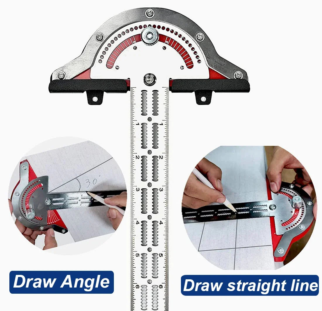 Multi-Function Angle Measure Woodworker Edge Ruler with Adjustable Protractor Angle Finder Stainless Steel Carpenter Mark Rule