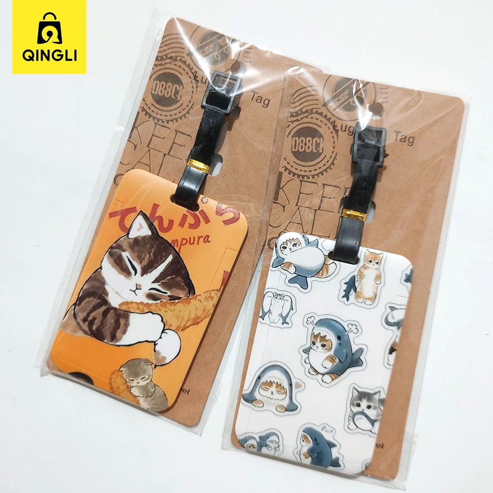 New Cute Shark Cat Luggage Tag Cartoon Anime PVC Bus Card Holder Cover Portable Travel Suitcase Label Antilost Address Card Tag