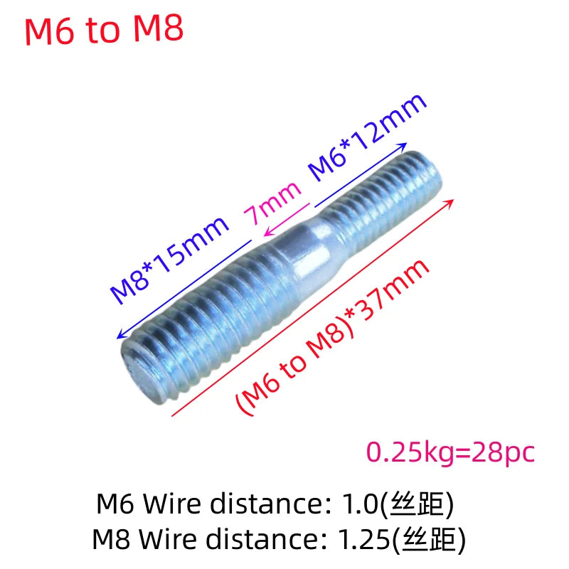 Motorcycle car exhaust pipe screw muffler interface cylinder block screw column bolt M6 to 8 to 10 M7 8mm double headed threaded
