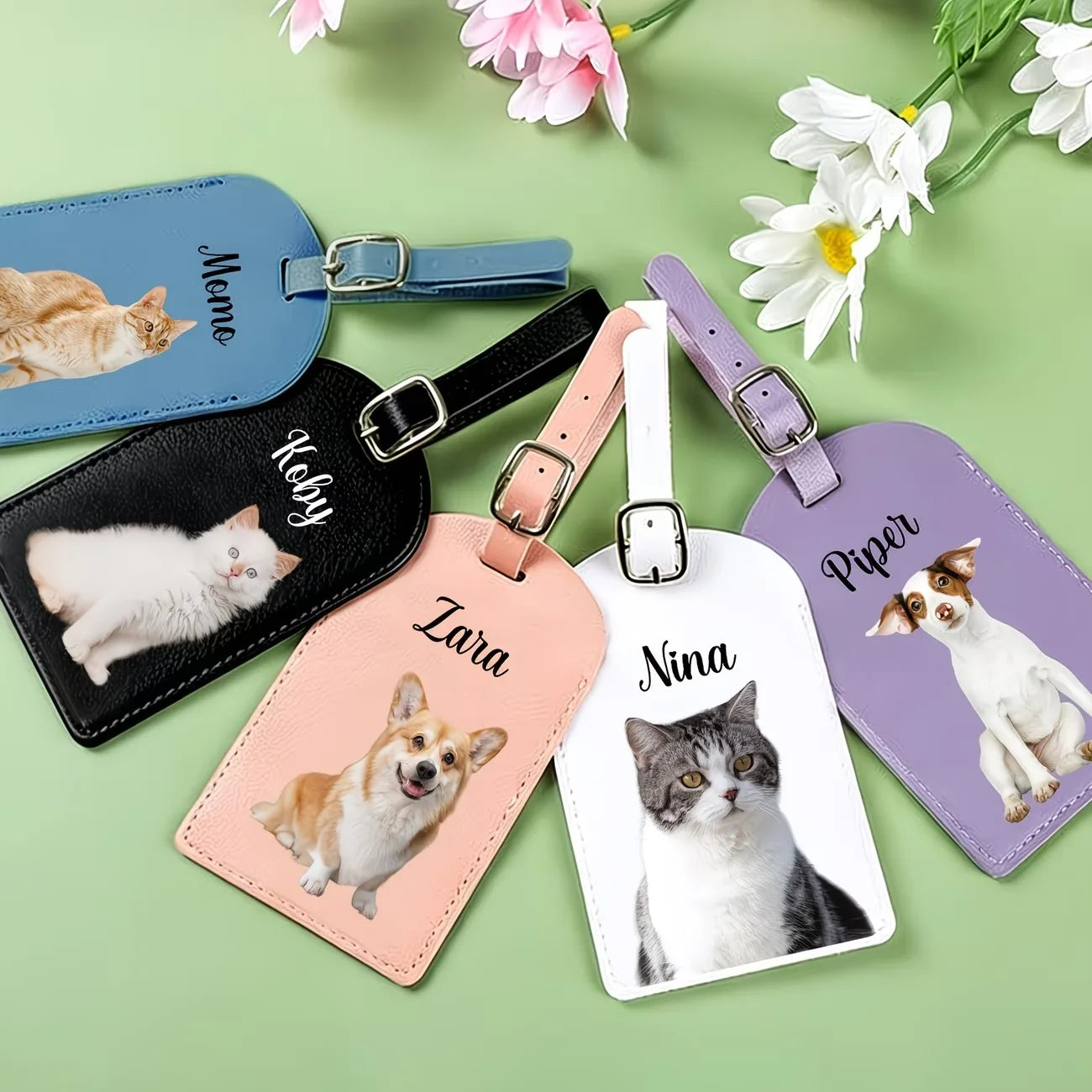 Personalized Faux Leather Luggage Tag with Name & Photo | Custom Travel ID Holder in 5 Colors, Durable PU Bag Tag for Suitcase