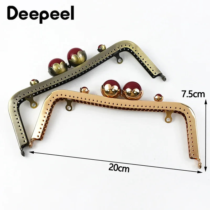 1/2/3Pcs 20cm Metal Bag Handle Retro Pearl Kiss Clasp Lock Buckle Purse Frame DIY Sewing Handbag Brackets Hardware Accessories