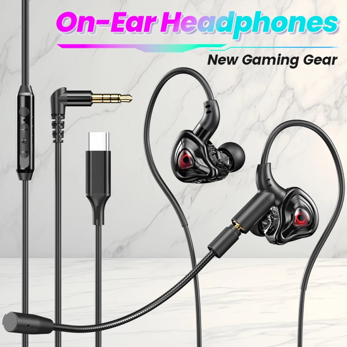 Type C/3.5mm Wired Earphones HiFi Stereo In Ear Headphones Noise Canceling Sport Gaming Headsets With Dual Microphones Earbuds