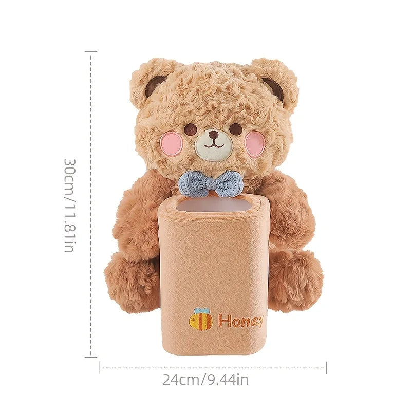 2-in-1 Cute Plush Car Tissue Holder Trash Bin Multifunctional Creative Storage Rack Armrest Storage Cute Car Accessories