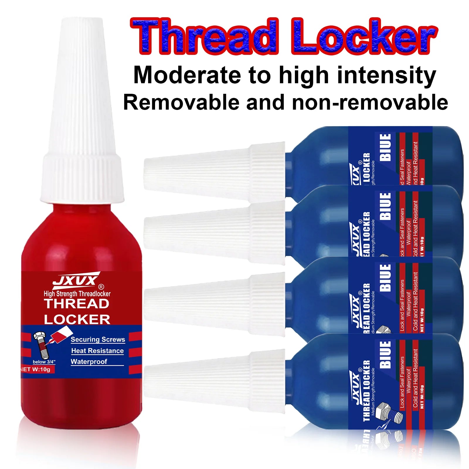 10g Anaerobic Sealing Adhesive - Blue 243 (Medium Strength) Removable Anti-Slip Threadlocker - Red 271 (High Strength) 10 pcs