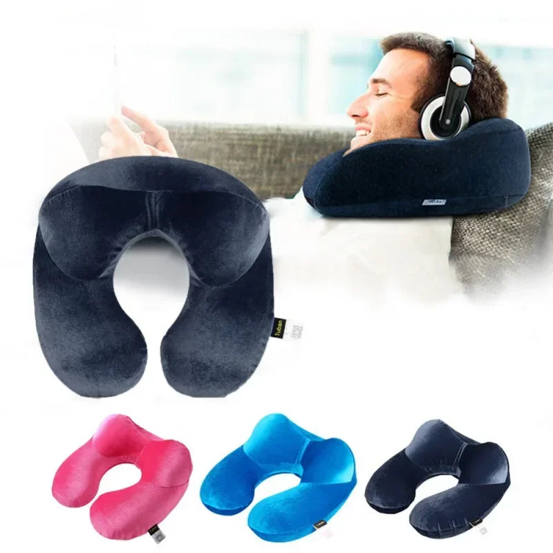 4-Color U-Shape Inflatable Travel Pillow Comfortable Neck Support for Airplane Sleep Travel Accessories Home Textile