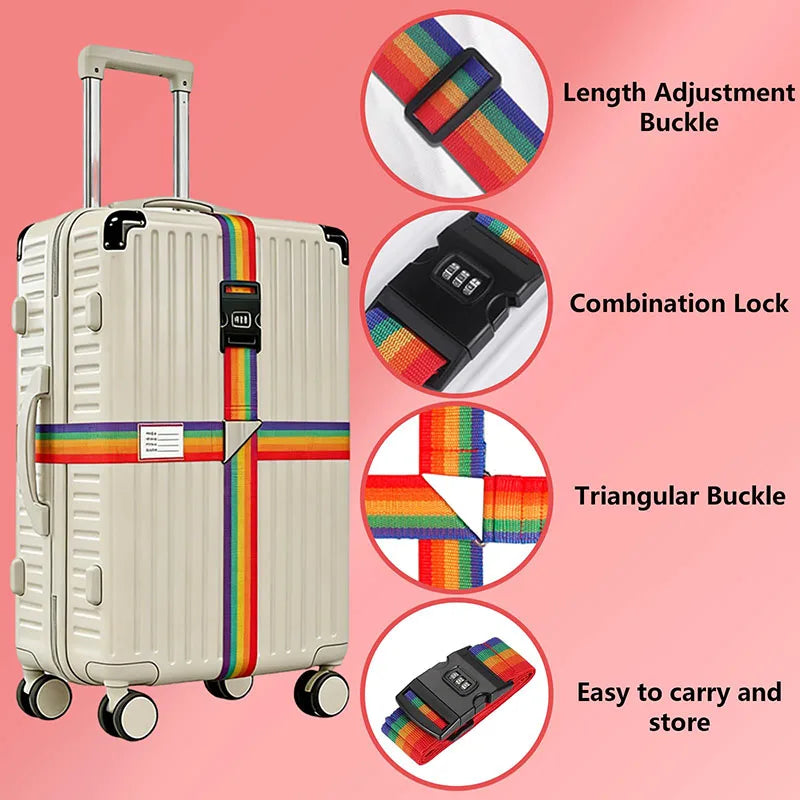Nylon Cross Luggage Straps with Name ID Card Adjustable Bundling Packing Baggage Belt Password Lock Anti-lost Travel Accessories