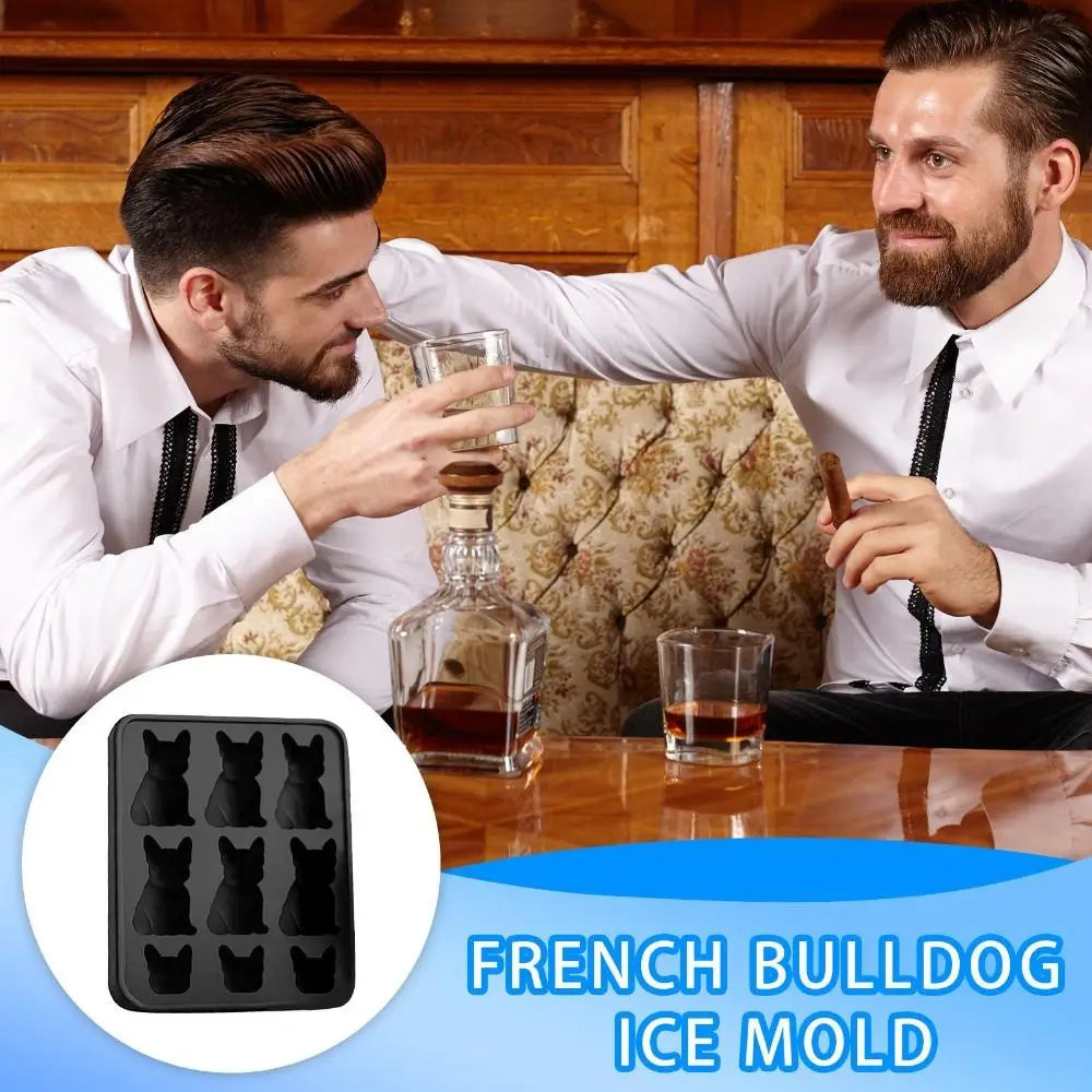 Reusable Silicone French Bulldog Ice Mold 6 Hole Easy Demoulding 3D Ice Tray Food-Grade Whiskey Ice Mold Drink Iceblock