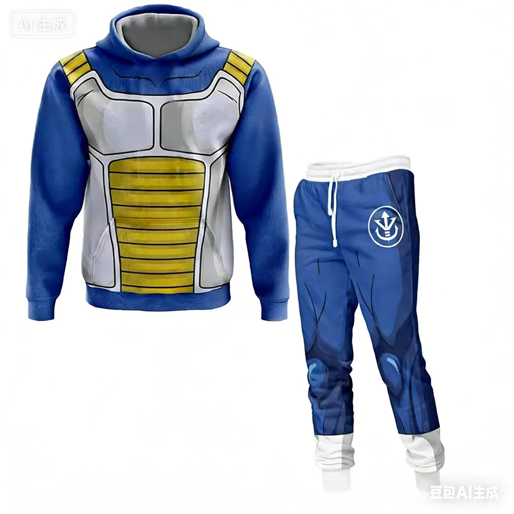 Adult Hoodie Men Sport Sweatshirts Cosplay Set Boys Men Top Casual Pants Autumn Winter Y2K Vegeta Armor Dragon Ball Z Hoodies ﻿