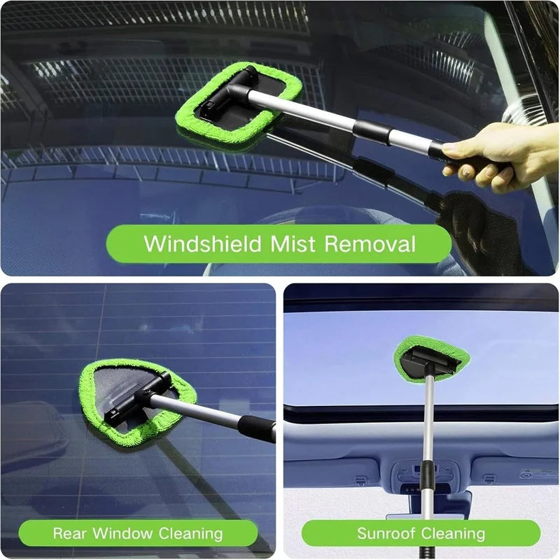 Car Window Cleaner Brush Kit Microfiber Windshield Cleaning Tool Auto Interior Glass Wash Wiper Long Handle Cleaning Brush