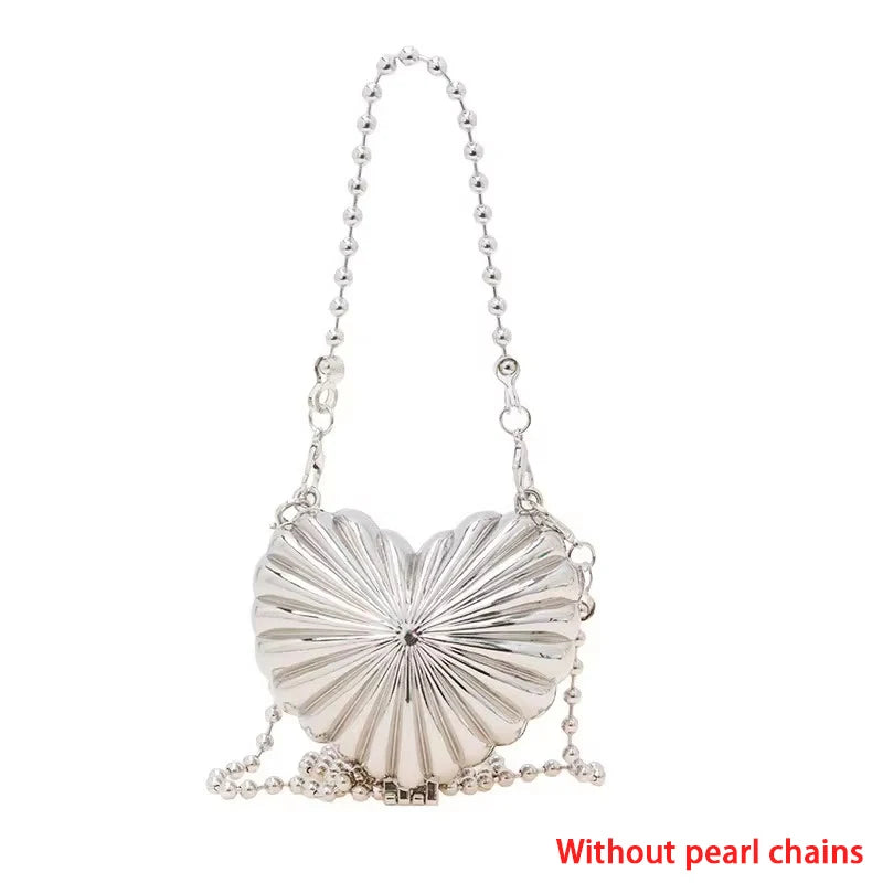 New Women's Luxury Heart-Shaped Crossbody Handbag Metal Box Chain Mini Evening Bag for Dinner Festive Party Mini Bag
