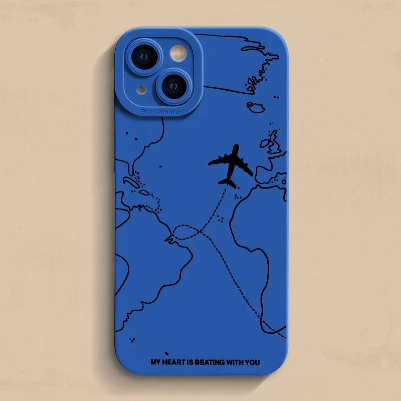 Travel-nspired Airplane Route Desian Phone Case For iPhone 16 15 14 13 12 11 Pro Max Mini 7 8 Plus X XR XS Soft Silicone Cover