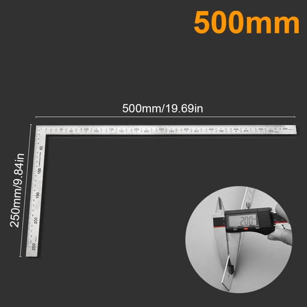 1pc 150 x 300mm / 250 x 500mm 90 Degree Stainless Steel Right Angle Ruler for Woodworking / Office