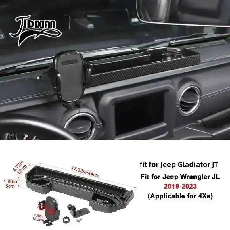 JIDIXIAN for Jeep Wrangler JL 4Xe for Gladiator JT 2018 2019 2020 2021 2022 2023 2024 2025 Dashboard Phone Holder Storage Box