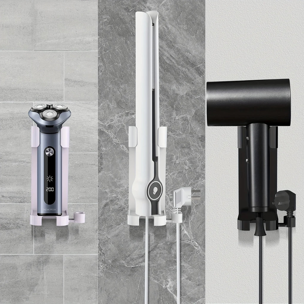 1pc universal wall bracket, plastic storage rack for styling tools and hair dryers, bathroom storage space with cable management