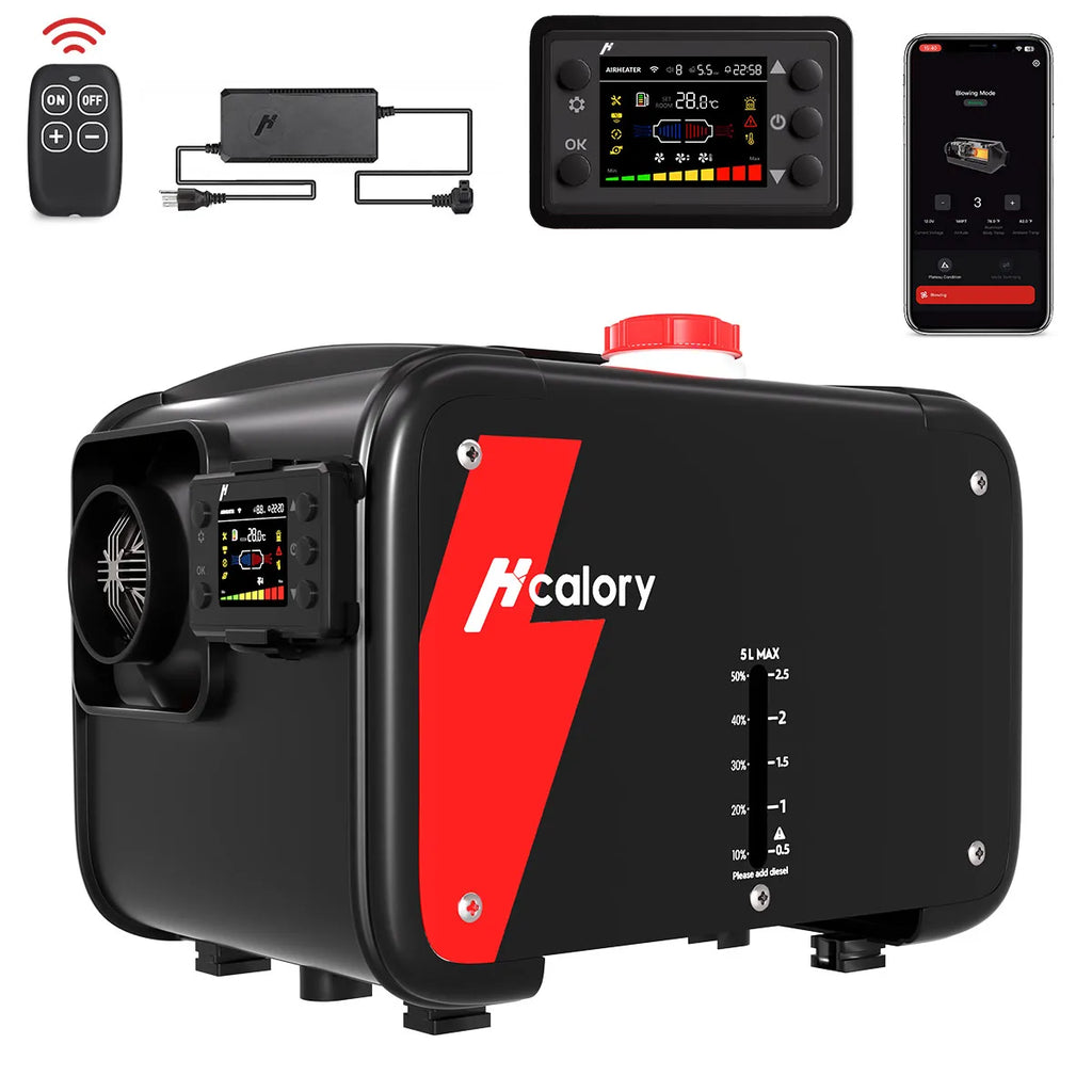 Hcalory Upgraded Portable All-in-one Diesel Heater 5-8KW 12V bluetooh Car Parking Heater with Remote Control and LCD Monitor