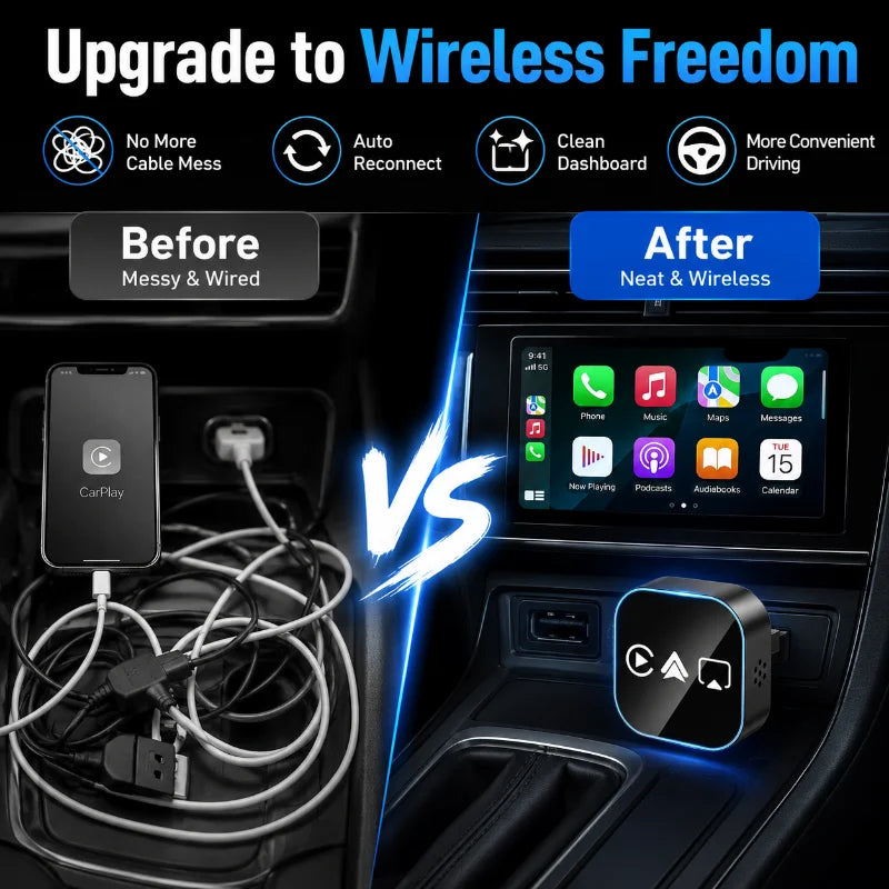 Mini 4-in-1 Wireless CarPlay Dongle 2026 New Upgrade Convert Wired To Wireless Android Auto AirPlay Mirror Link USB Plug & Play