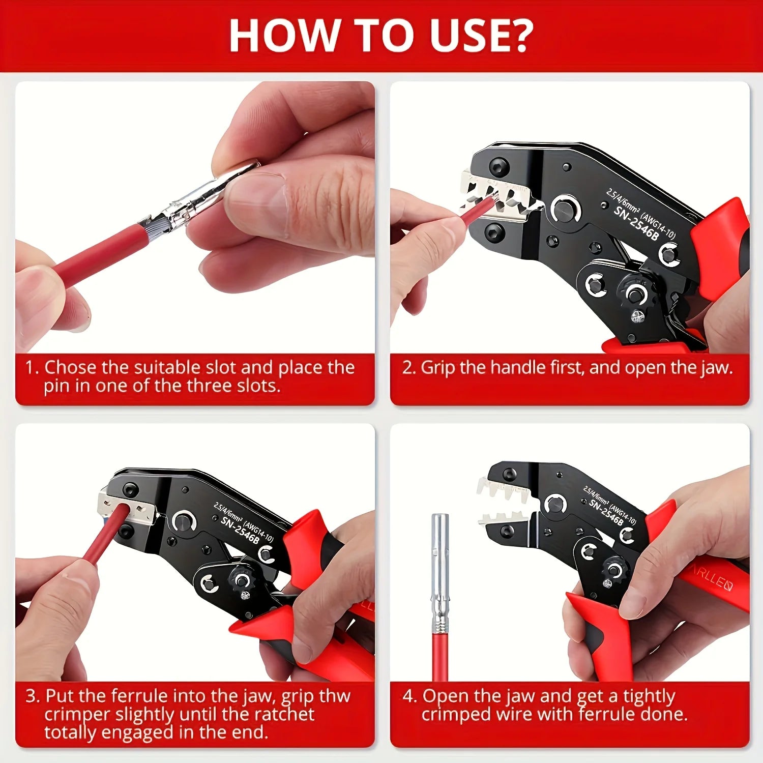 SN-2546B Photovoltaic Crimping Tool Set Wire Crimper Plier Kit Mini Hand Tool Set for 2.5/4/6.0mm² Solar Connectors Clamp