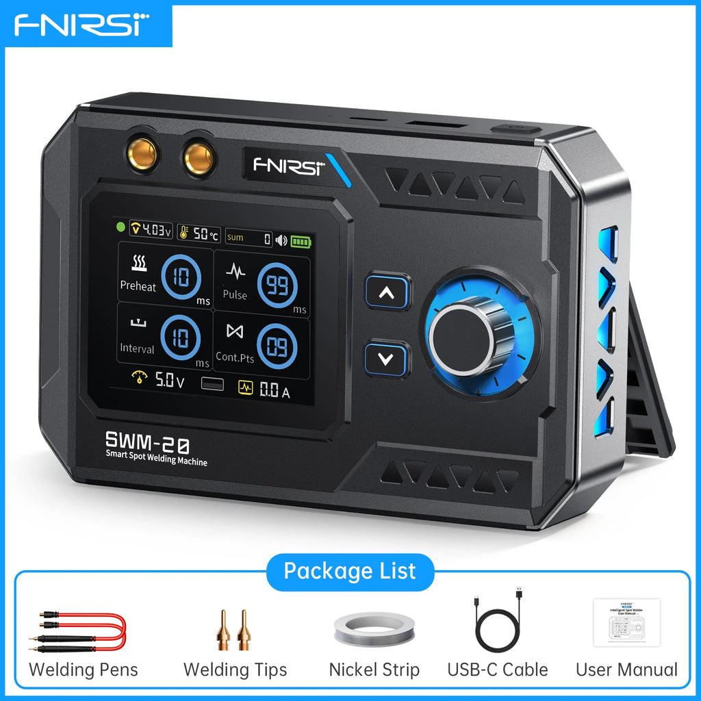 FNIRSI SWM-20 Handheld Power Tool 1200A Double Pulse Output for 0.1-0.4mm Metal Strip DIY Pack 5000mAh Battery USB-C Charging