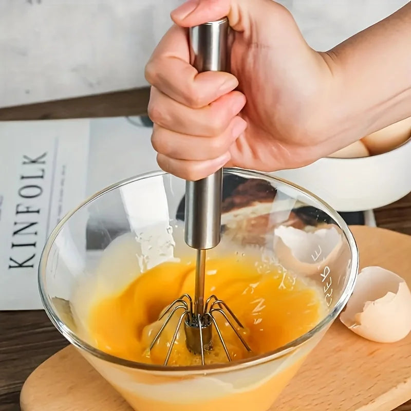 1/3PC Semi Automatic Egg Beater Stainless Steel Semi-Automatic Mixer for Effortless Egg Cream Mixing Stirring Kitchen Tool