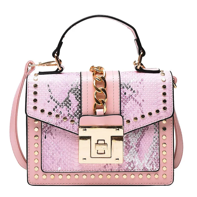 Rivet Snake Pattern Bags for Women 2023 New Luxury Handbags Retro Fashion Western Style Multi-layer Casual Women Crossbody Bag
