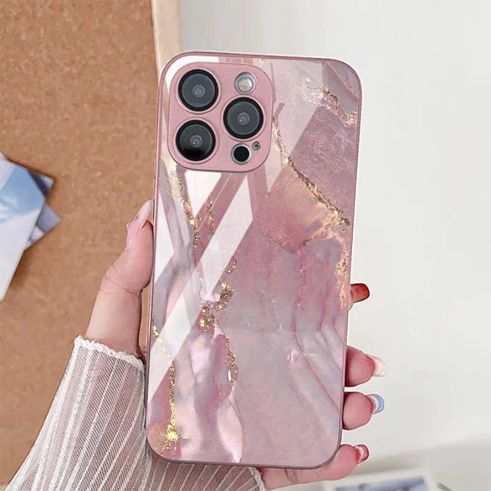 Marble Glass Case For Samsung A16 A26 A33 A34 A35 A36 A53 A54 A55 5G A56 A25 A17 S26 S25 Ultra S24 S23 S22 Plus S21 S20 FE Cover