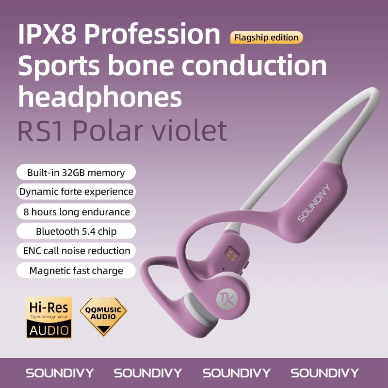 SOUNDIVY RS1 Open Bone Conduction IPX8 Waterproof Swimming Earphones 32GB Memory Ear Hanging Earphones