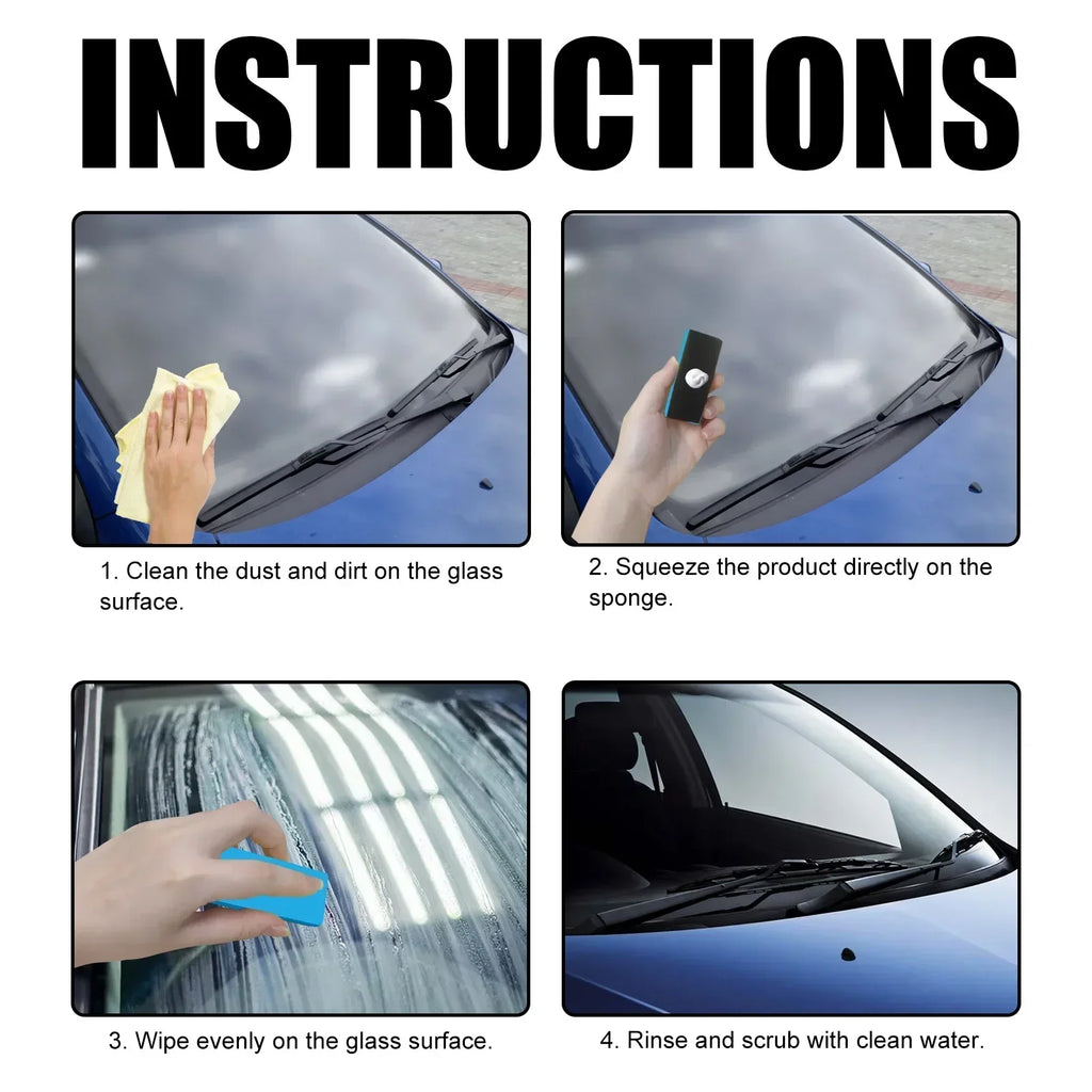 Car Glass Film Removal Cream Strong Decontamination Windshield Stain Remover with Sponge Mirror Cleaner for Auto Maintenance