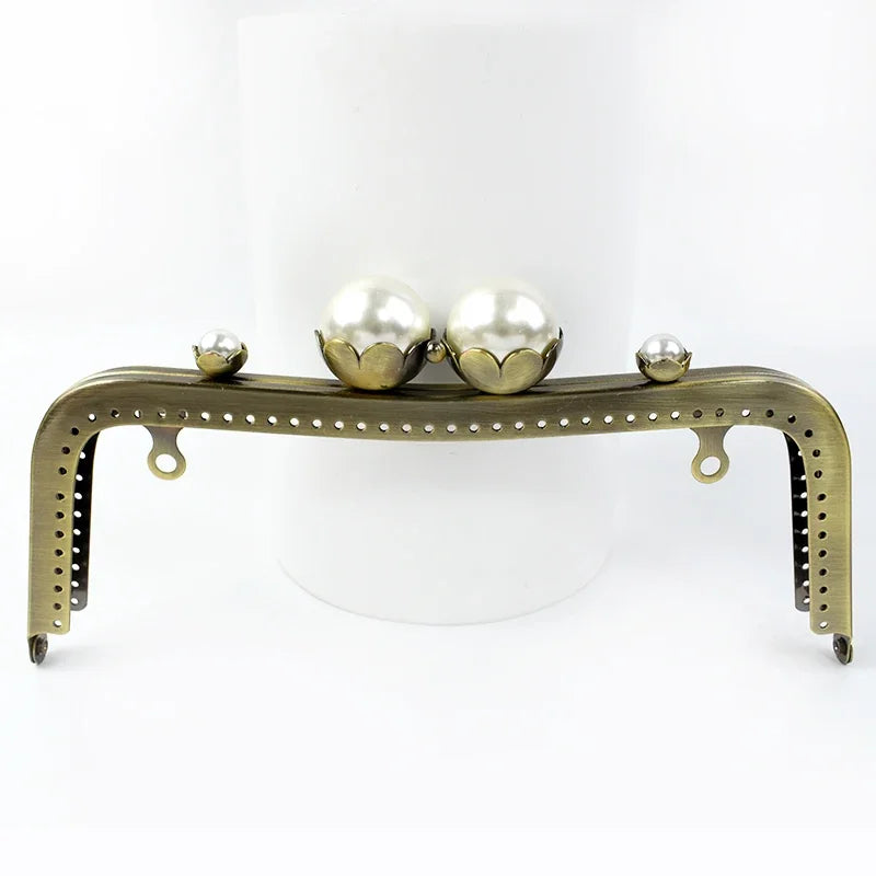 1/2/3Pcs 20cm Metal Bag Handle Retro Pearl Kiss Clasp Lock Buckle Purse Frame DIY Sewing Handbag Brackets Hardware Accessories