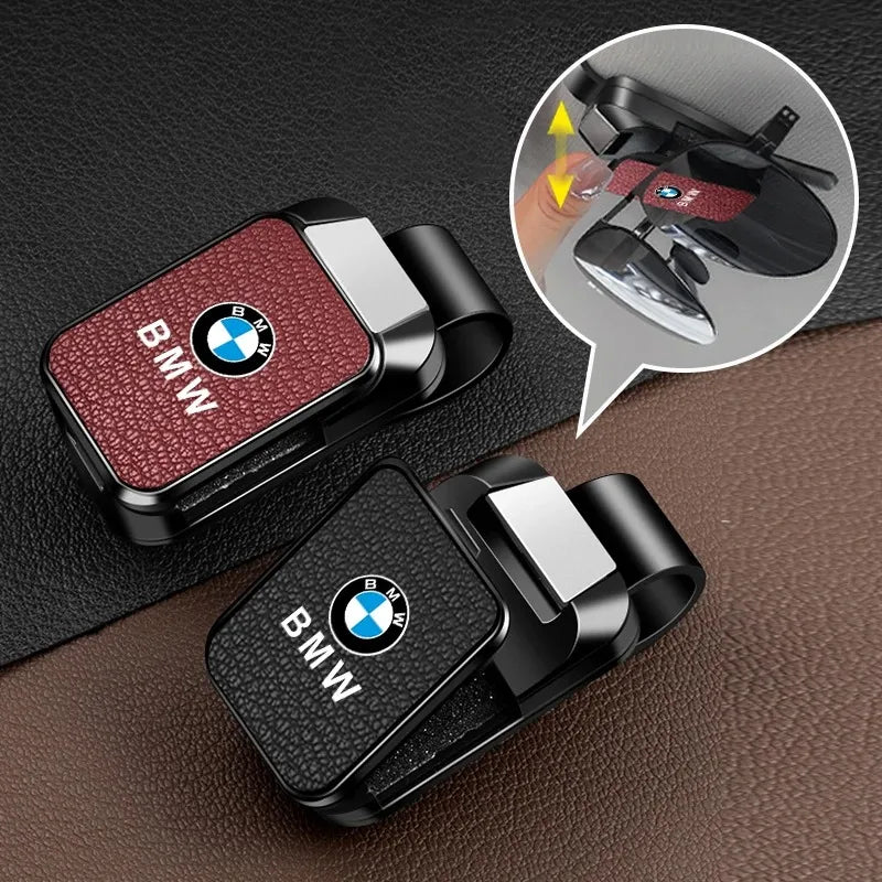 For BMW M 50th E39 E46 E60 E70 E91 E92 F10 F40 G01 X3 X5 X6 X7 Leather+ABS Car Sun Visor Glasses Clip Interior Sunglasses Holder