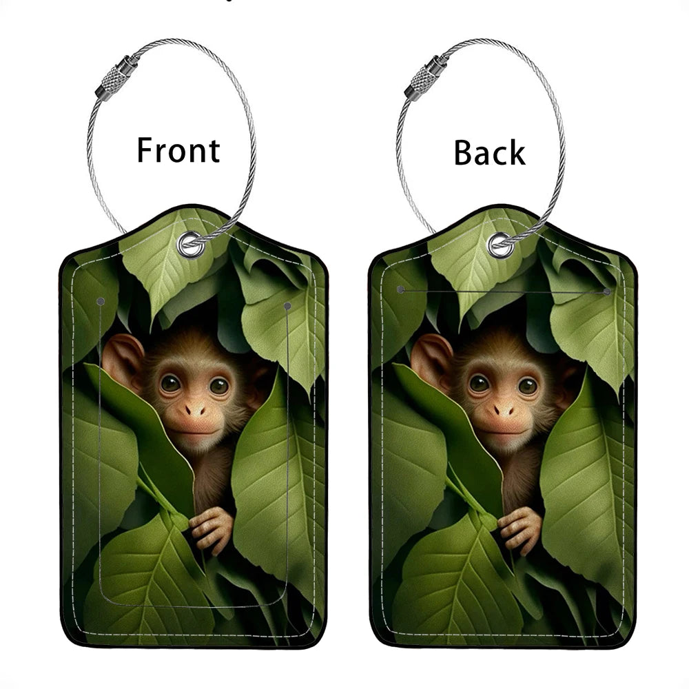 HOT SALE Cute animals Leather Business Luggage Tag Suitcase Address Label Luggage Boarding Case Label Name ID Address Clip