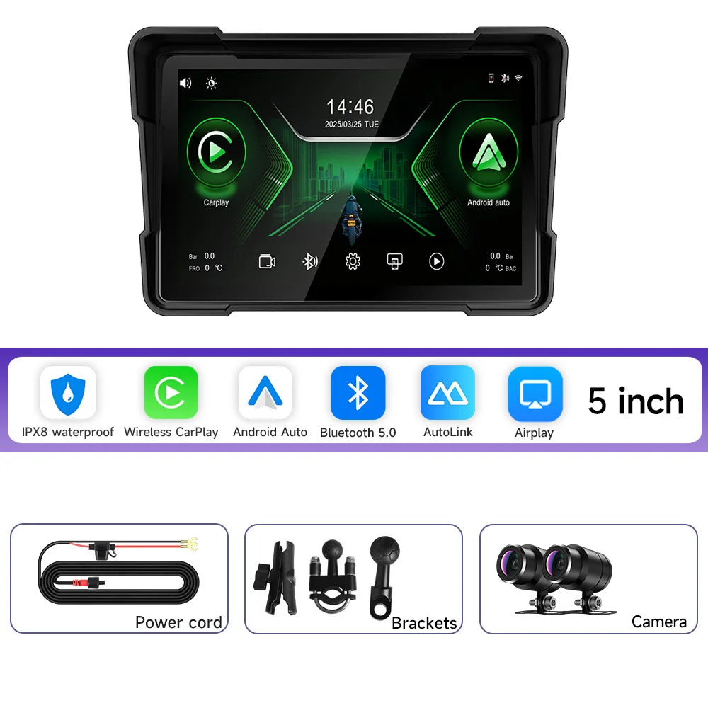 5/7 Inch Portable Motorcycle DVR GPS Navigation IPX8 Waterproof LCD Display For Wireless CarPlay Android Auto Multimedia Player
