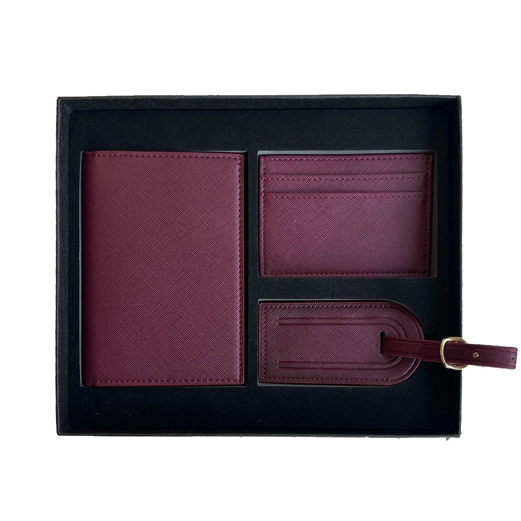 Free Custom Name Initial Gift Box Set Crocodile Leather Passport Cover  Luggage Tag Cardholder Travel Accessories