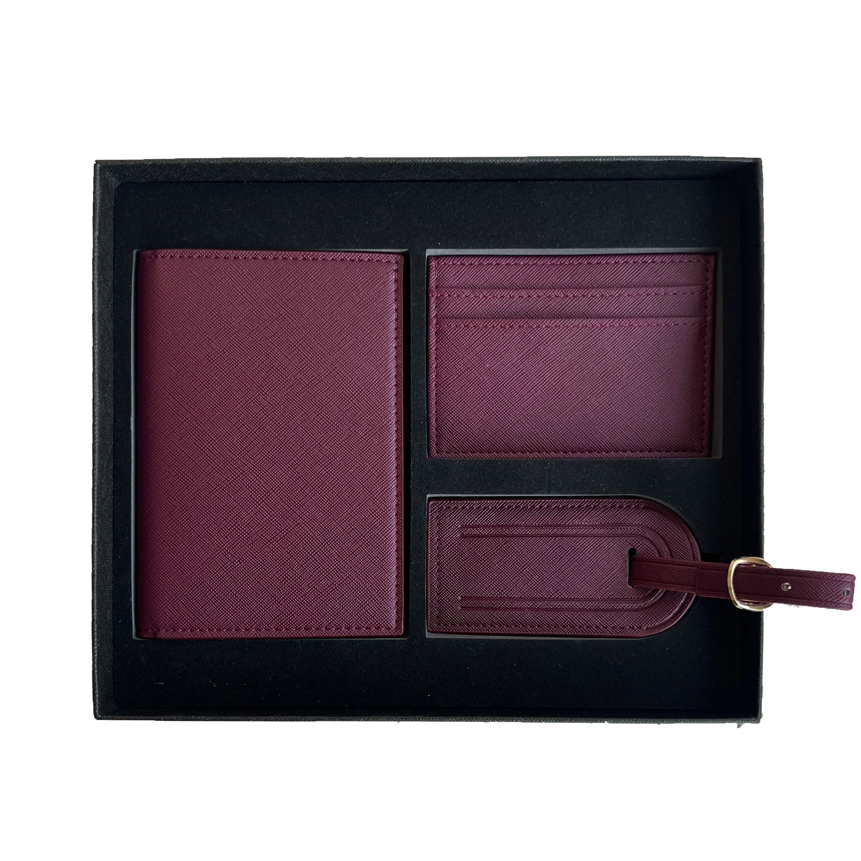 Free Custom Name Initial Gift Box Set Crocodile Leather Passport Cover  Luggage Tag Cardholder Travel Accessories