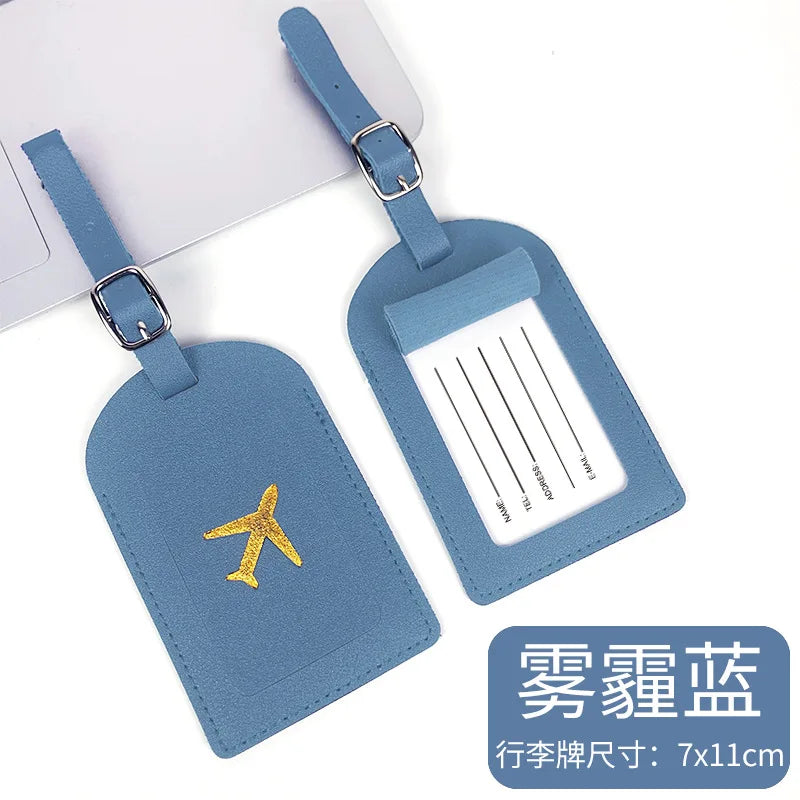 PU Leather Business Luggage Tag Suitcase Address Label Luggage Boarding Case Label Name ID Address Clip Travel Accessories