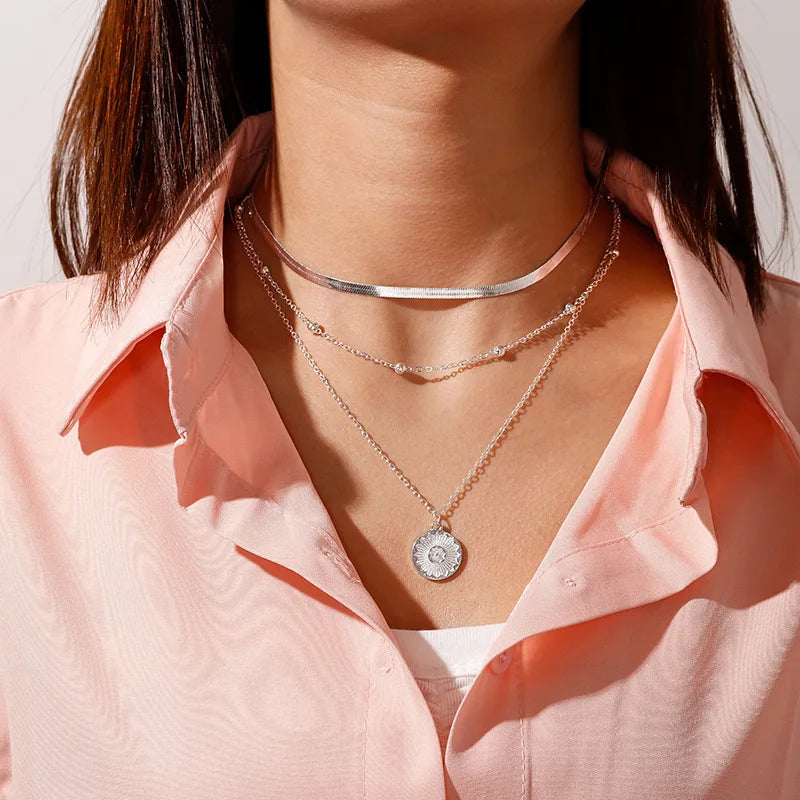 Vintage Multi Layered Moon Coin Moon Hamsa Hand Chain Necklaces for Women Boho Elephant Hearts Pendants Necklaces Jewelry