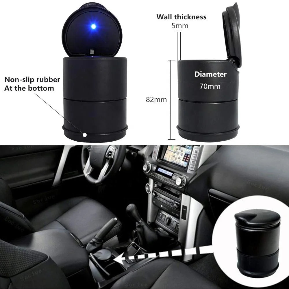 Car Ashtray LED Alloy Ash Tray Plastic Cup Portable Smokeless Auto Ashtray Flame Retardant Cigarette Holder Box Accessories