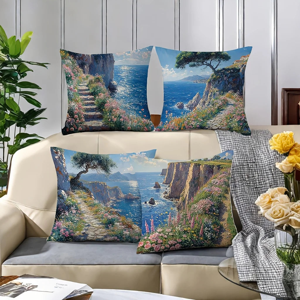 4-piece art-themed pillowcase set, perfect for home and sofa decor (insert not included).