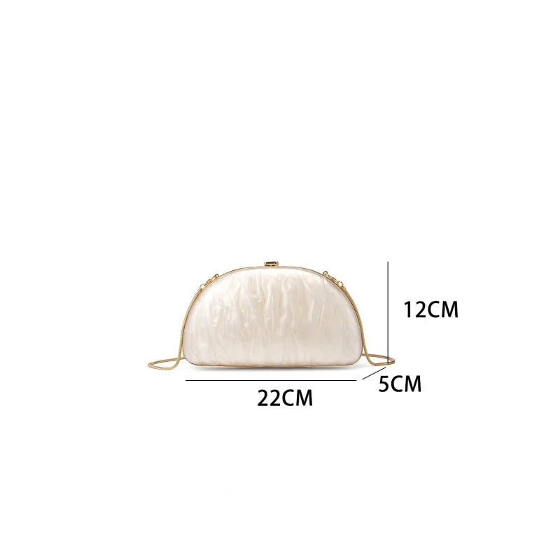 White Shell Shaped Hand-held Box Bag Lipstick Bag New In Fashion Oval Clutch Bag Women Elegant Pearly Luster Chain Crossbody Bag