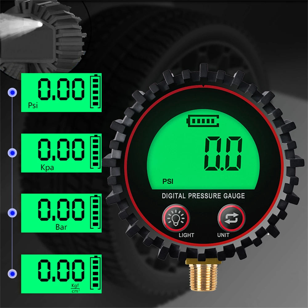 255PSI Digital Gas Pressure Gauge with M11 1/4 1/8NPT Screw Thread Connector Rubber Protector For Car Truck Motorcycle